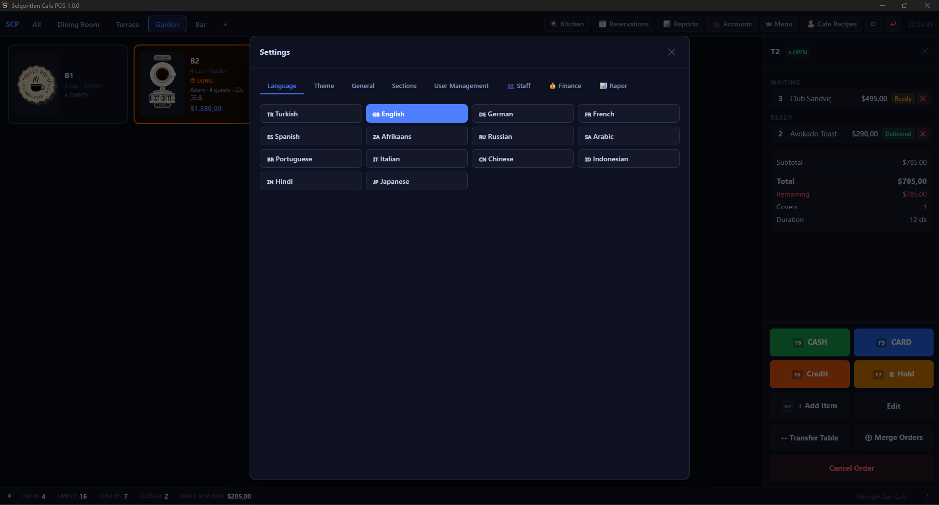 Language settings — interface language