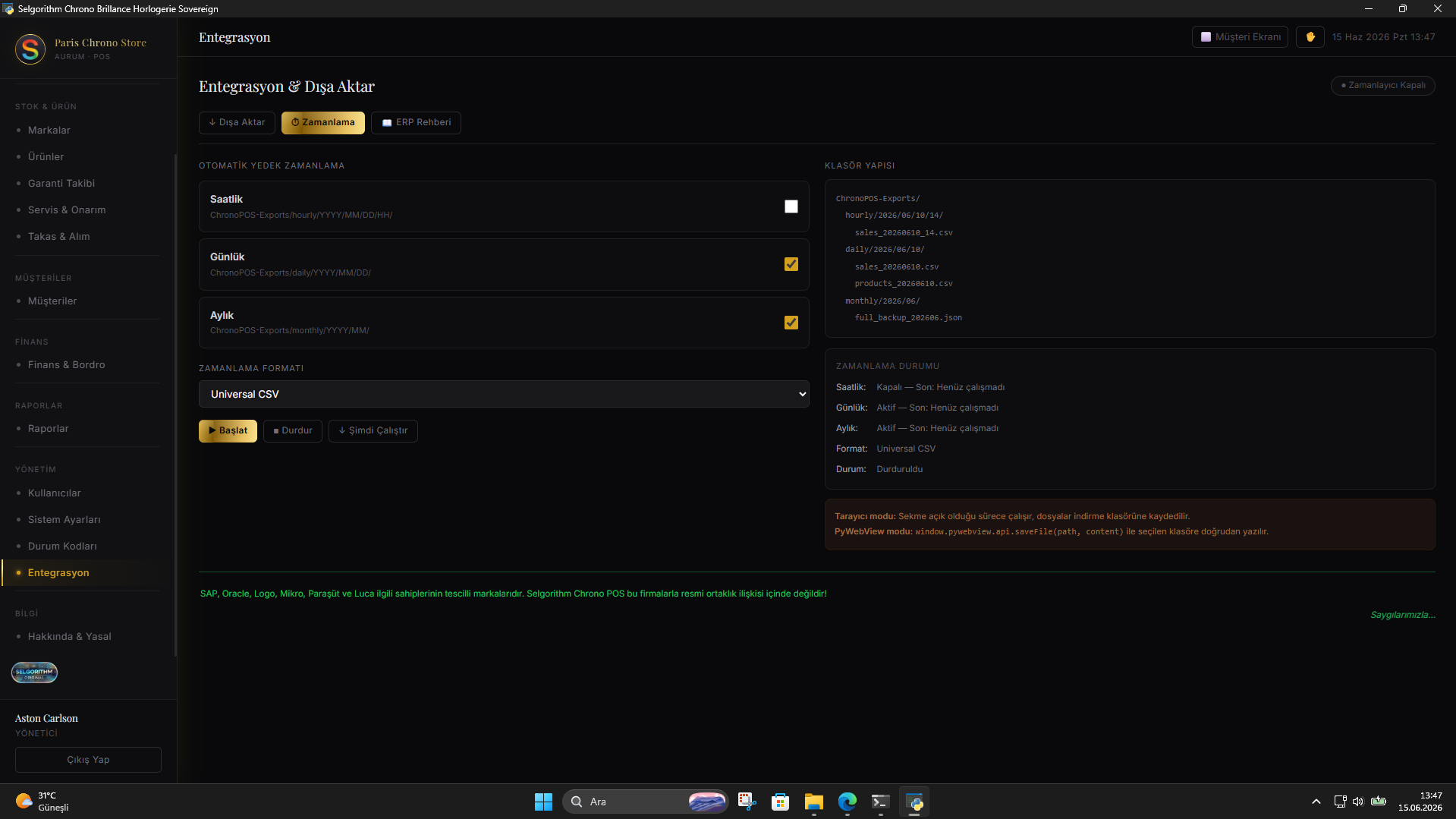 Automatic backup scheduling panel